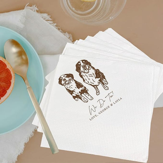 Luxury Personalized Pet Wedding Cocktail Napkins, Personalized Photo Napkins for Dog Wedding, Custom Dog Napkins, Engagement Party