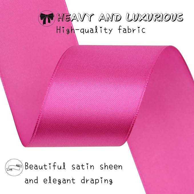 Hot Pink Solid Satin Ribbon 1-1/2 Inch 25 Yards Solid Polyester Fabric Ribbon for Gift Wrapping Wedding Christmas Baby Shower Birthday Party Decoration Handmade Immortal Flower Craft