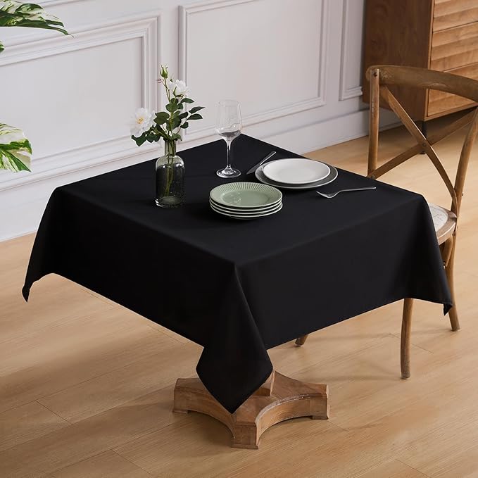 VidaFete Square Tablecloth 52 x 52 Inch Tablecloths Stain Wrinkle Resistant Polyester Dining Table Cover for Kitchen Dinning Party Wedding Rectangular Tabletop Buffet Decoration(Black)