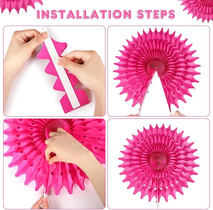 BestoFun 12PCS Paper Fans Orange and Hot Pink Party Decorations Tissue Paper Flowers Decorations for Girl Groovy Birthday Baby Shower Wedding Bachelorette Room Wall Hanging Décor