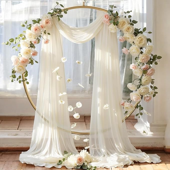 MDS Halloween Chiffon Draping Fabric - 1 Panel, 30" Wide x 100ft Long - Sheer Spooky Arbor & Canopy Drapery for Haunted House Backdrops, Party Ceilings, DIY Costumes & Themed Events - Ivory