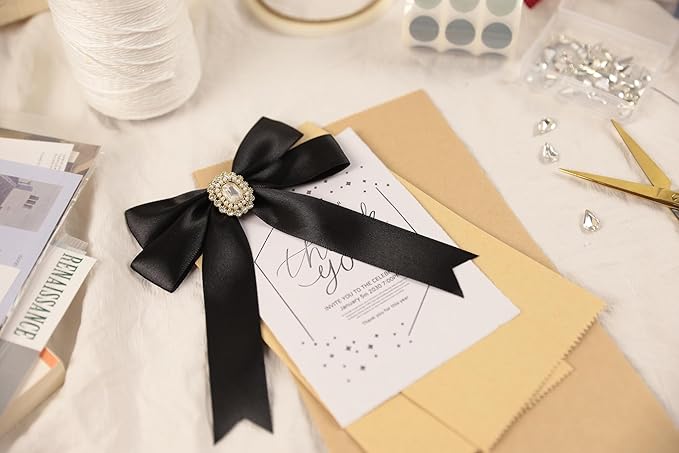 Black Satin Ribbon 1 inch X Continuous 100 Yards, Single Face Polyester Ribbon Perfect for Gift Wrapping, Flower Bouquet, Wedding Decor, Crafts, Bow Making, Sewing and More