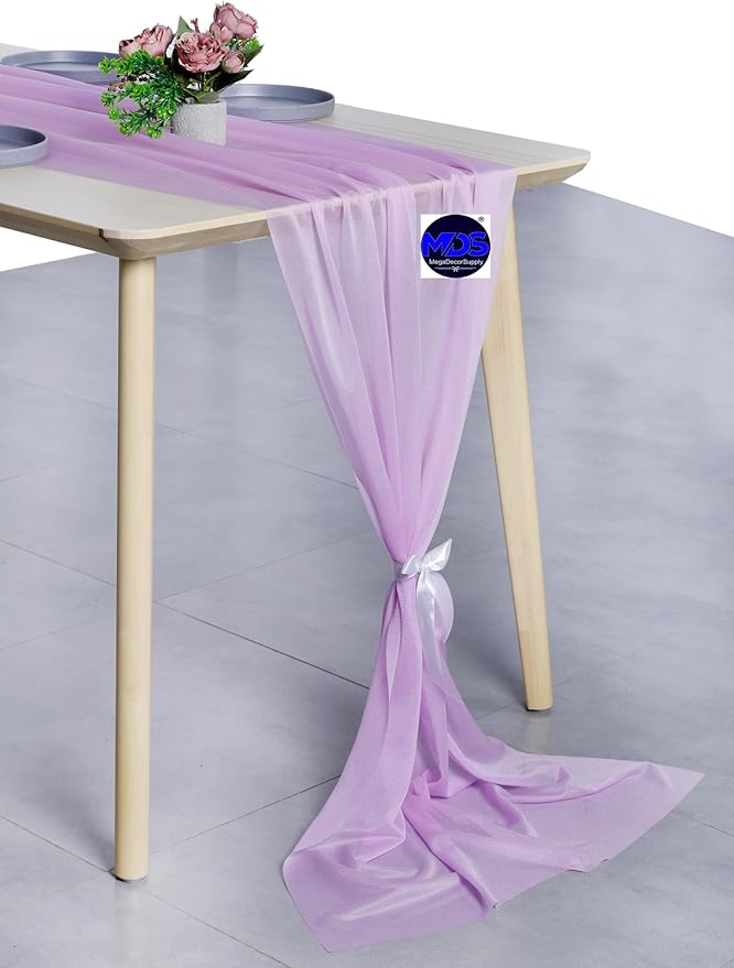 MDS 25 Pack 10ft Chiffon Table Runner 29 x 120 Inches Sheer Wedding Runner Romantic Rustic Table Runner for Wedding Decorations, Birthday Parties, Bridal Shower Party Arch Decor - Orchid