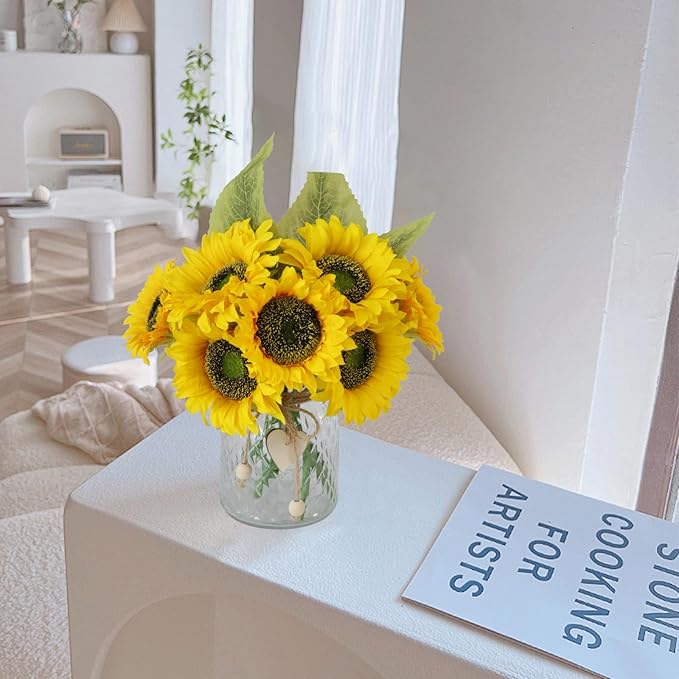Artificial Sunflowers Flowers with Vase,Fake Flowers Bouquet for Sunflower Decor,Sunflower Kitchen Decor,Silk Flowers for Home Decor Living Room,Flower Centerpieces for Tables,Office Decor,Boho Decor