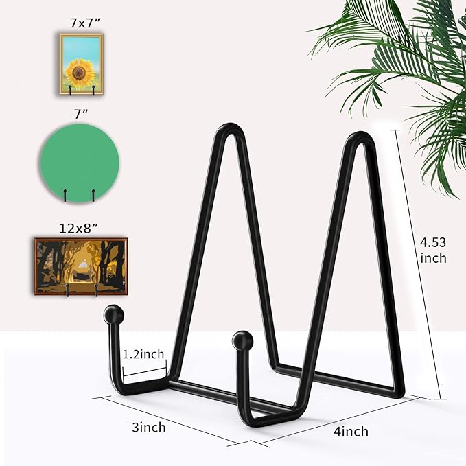 Decolore 5 Pack 4.5 Inch Display Stands Black Iron Easel for Plate Stand Plate Holder for Picture, Decorative Plate, Photo Easel, Artistic Work Display Stand, Picture Frames