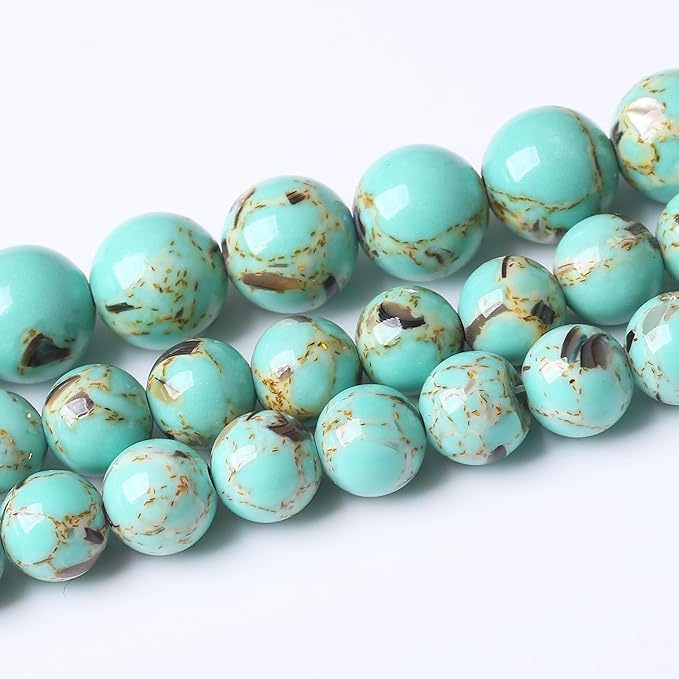 Gold Wire Turquoisee Stone Beads Gemstone Round Crystal Energy Jade Beads Stone Beads for Jewelry Making DIY Bracelet Necklace Jewelry Making 1 Strand 15.5inch 60PCS 6MM
