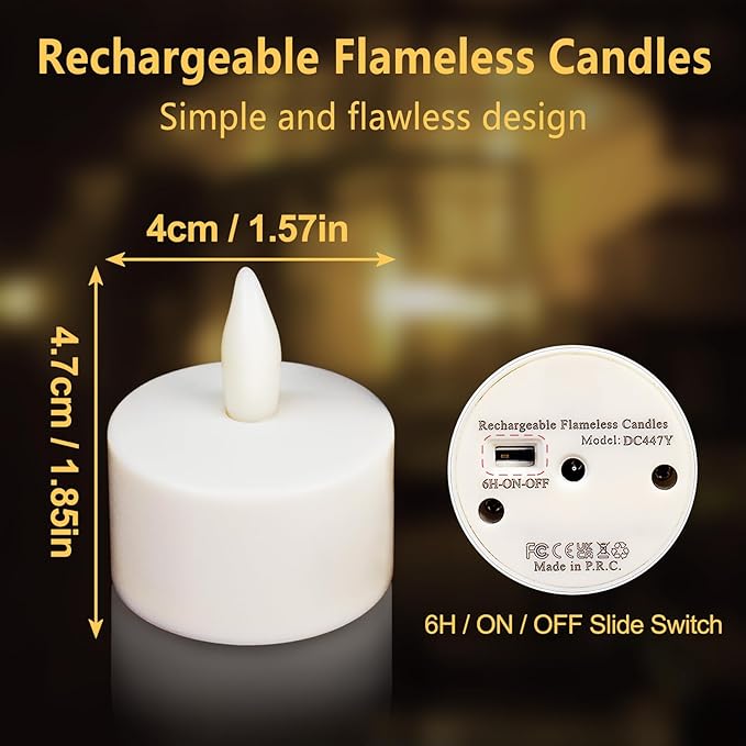 Rechargeable Tea Lights,Flameless LED Candles with Remote Timer,Battery Operated Tea Lights Flickering Votive Candle,for Home Restaurant,Holiday Party (6 Pack)