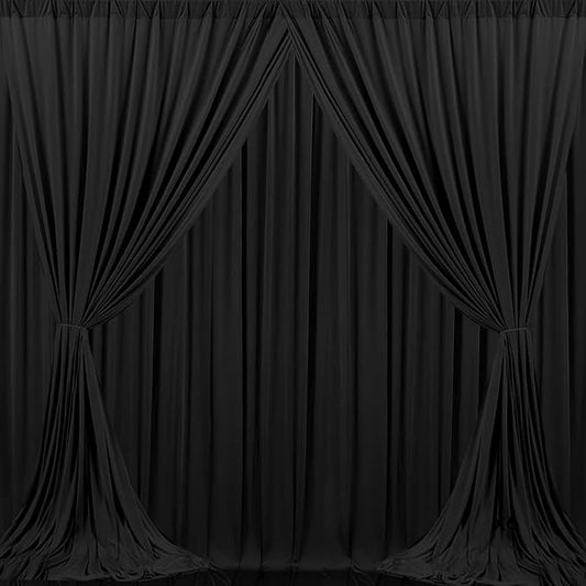 MEETSKY 6 Panels Black Backdrop Curtain for Party Wedding Ceremony 30ftx 10ft Photo Curtains Backdrop Drapes Fabric Backdrop Curtain Rod Pocket Decoration Birthday Party for Boys Men, 5ft x 10ft x 6P