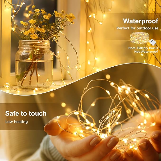 kolpop 12 Pack LED Fairy Lights Battery Operated, Mini Twinkle String Lights Battery Powered Waterproof for Christmas Mason Jars Party,2 Colors