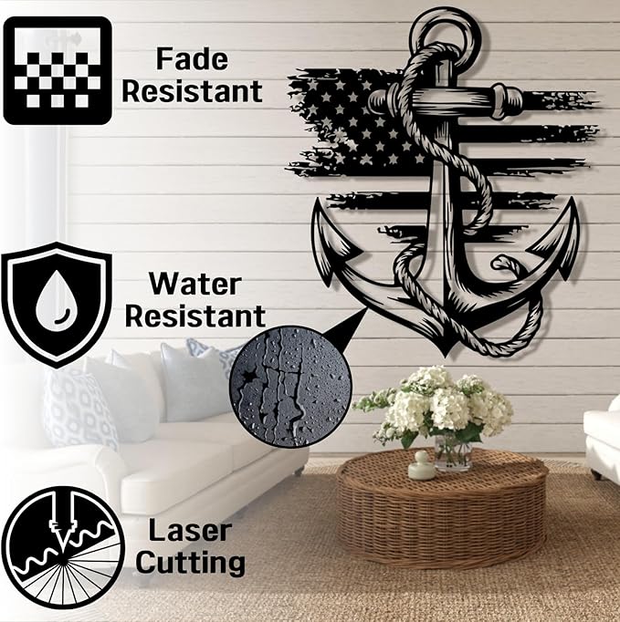lunwall Metal Anchor Wall Decor, Anchor Metal Sign, Metal Anchor Decor, Anchor Metal Wall Art, Metal Nautical Wall Decor, Metal Wall Decor Coastal, Anchor Wall Decor (black, 30L x 27W / 76 x 69 cm)