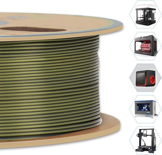 YOUSU Silk Dual Color PLA Filament, Coextrusion Filament, Multicolor 3D Printer Filament 1kg, Dichromatic Filament 1.75mm (± 0.03 mm) Compatible with Most of 3D Printer, Silk Silver Bronze