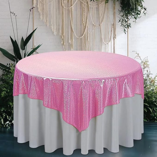 Fitable Pink Sequin Tablecloth for Parties 60x60 Inch - Sparkle Glitter Table Cloth Laser Square Overlay for Wedding Baby Shower Ceremony Birthday Holiday Banquet
