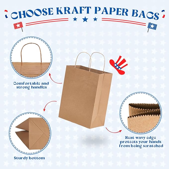 MESHA Gift Paper Bags 400 Pack 8X4.25X10.5 Brown Medium Shopping Kraft Bags Bulk with Handles Reusable for Business,Grocery,Birthday,Wedding,Kids Party,Favors