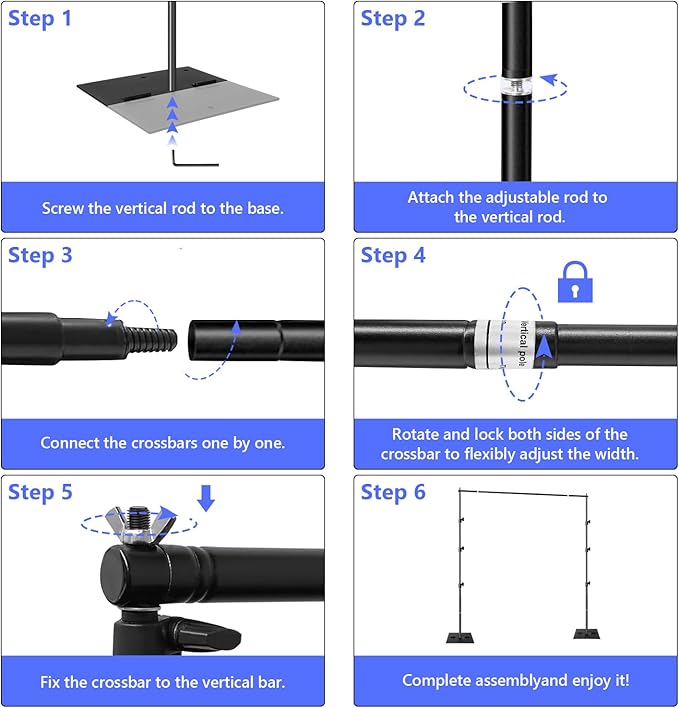 SLOW DOLPHIN Pipe and Drape Photography Backdrop Stand Kit Adjustable Photo Background Stand 10ft x 6ft with Metal Base for Parties Weddings Birthday Party Events Photo Booth