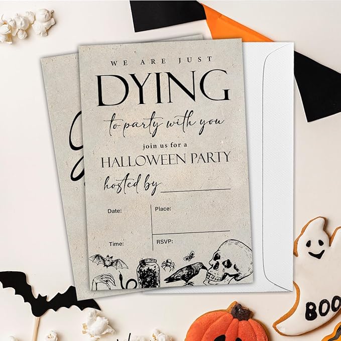 Vintage Halloween Party Invitations for Adults Skull Halloween Party Fill in Invites Cards With Envelopes (20 Count), Double Sided Design