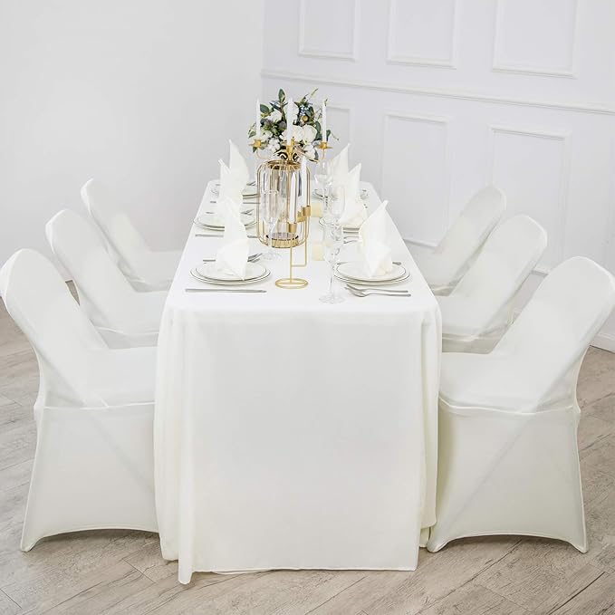 Ascoza 2pack 90x90 Inch Ivory Square in Polyester Fabric Tablecloth for Wedding,Banquet,Restaurant and Parties