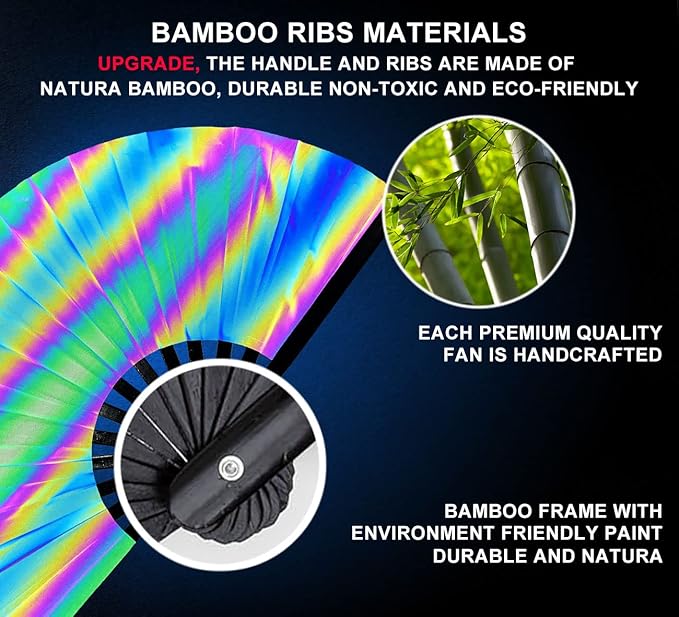 Amajiji Large Rave Folding Hand Fan Clacking Fans for Line Dancing Clap Fan for Boots On The Ground Dance,Party,Decoration,Festival (Rainbow)