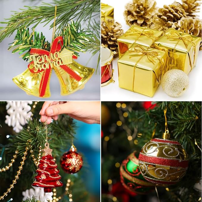 Tenn Well Metallic Gold Twine, 328 Feet 1mm Christmas Gold String Ribbon for Gift Wrapping, Christmas Ornaments, Holiday Decorations, DIY Crafts