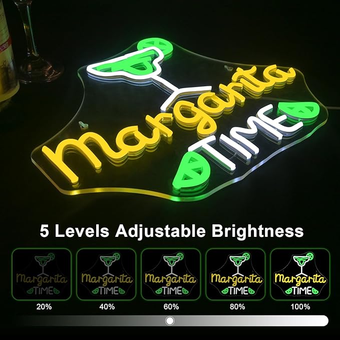 Lucunstar Margarita Time Neon Sign for Wall Decor, Margarita Led Signs, USB Dimmable Neon Lights for Beer Bar Kitchen Restaurant Home Pub Party Man Cave Club Shops Hotel Store Business Gift