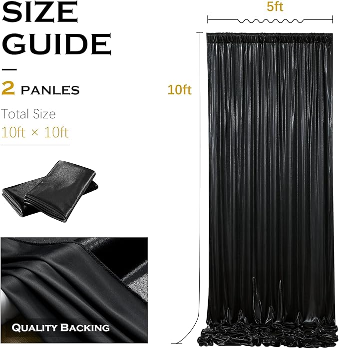 PartyVillage 10x10FT Black Sequin Backdrop Curtain -2 Panels 5x10FT Wrinkle Free Shimmer Back Drop Cloth, Glitter Backdrop Drapes for Photography, Birthday, Wedding, Graduation Background