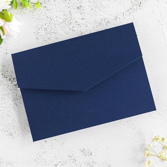 20 PCS Navy Blue Tri-fold Laser Cut Wedding Invitation Pockets for 5x7 Wedding Cards Bridal Shower Engagement Quinceanera Invitation