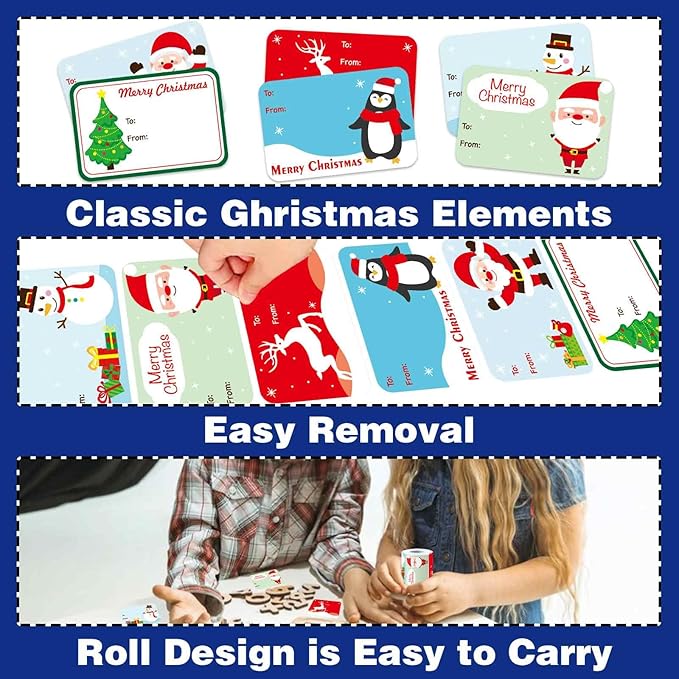 300PCS Christmas Gift Tags Stickers, Self-Adhesive Christmas Name Tags for Gifts Wrappings Christmas Gift Labels Stickers for Presents Boxes Bags Envelopes