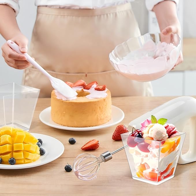 50 Pack 3.5 oz Clear Plastic Square Dessert Cups with Spoons，Mini Disposable Parfait Cups for Yogurt, Ice Cream and Tasting，Serving Cups for Appetizer，Pudding，Party (3.5 oz)