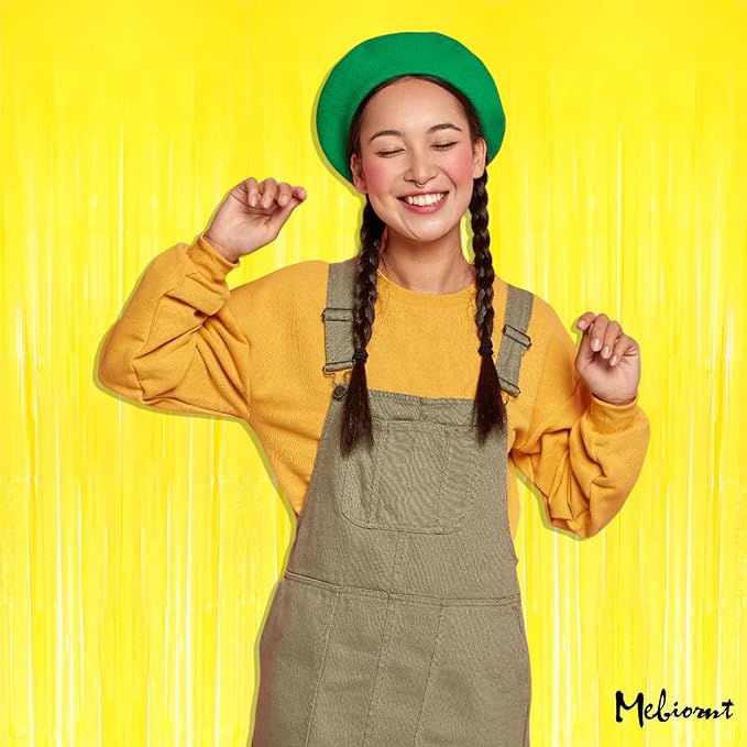 4 Pack Yellow Fringe Curtain Backdrop, 3.2Ft x 6.6Ft Metallic Tinsel Foil Fringe Streamers Background for Photo Booth Birthday Wedding Baby Shower Carnival Easter Mother’s Day Party Decorations