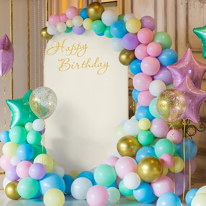 7.2FT Wedding Arch Backdrop Stand and Beige Arch Cover, Beige Spandex Fitted Backdrop Cover and Gold Wedding Arch Frame for Birthday Party Wedding Ceremony Bridal Baby Shower, Parties Decoration.