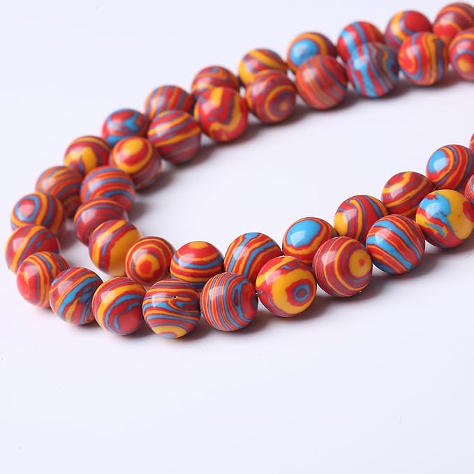 Red Yellow Blue Peacock Turquoise Stone Beads Gemstone Round Crystal Energy Jade Beads Stone Beads for Jewelry Making DIY Bracelet Necklace Jewelry Making 1 Strand 15.5inch 35PCS 10MM