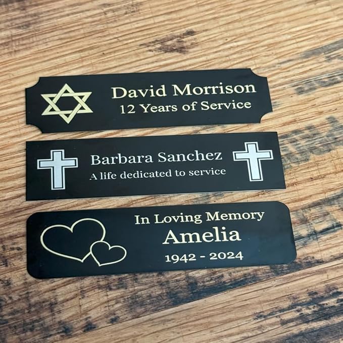 Custom Engraved Name Plates with Adhesive, Made in The USA, Personalized Pet Urn, Memorial Plaque, Picture Frame, Art Tag, Flag case (Silver Plate/Black Text, 2x4 Inch)