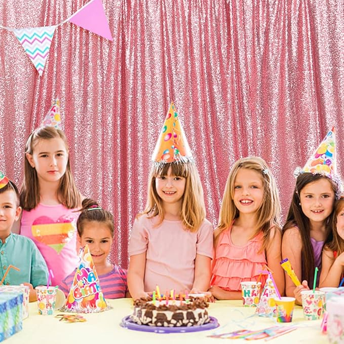 SquarePie Sequin Backdrop Less Transparent Background Sparkly Curtain for Wedding Party 10FT x 10FT Fuchsia Pink