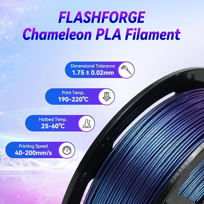 FLASHFORGE 3D Printer Filament Chameleon PLA Color Shift Filament 1.75mm, Changes Color with Light and Angles, 1KG Spool (2.2lbs), Dimensional Accuracy +/- 0.02mm for FDM 3D Printers (Nebula Purple)