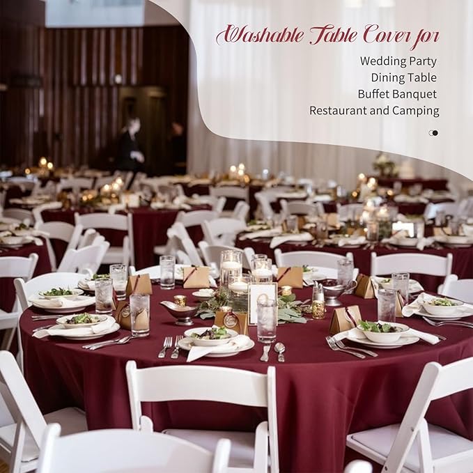 Fani 12 Pack 90 Inch Round Burgundy Polyester Tablecloths for Round Table, Wedding Party, Dining Table, Buffet, Banquet, Restaurant, Camping