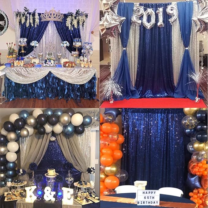 Navy Blue Sequin Backdrop Curtains Glitter Drapes 2FTx8FT 4 Panels for Wedding Birthday Party Decorations Bridal Baby Shower Party Supplies Sparkly Photography Background