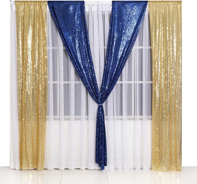 SquarePie Sequin Backdrop Curtain 2FT x 8FT Navy Blue 2pcs Curtain Background for Wedding Party