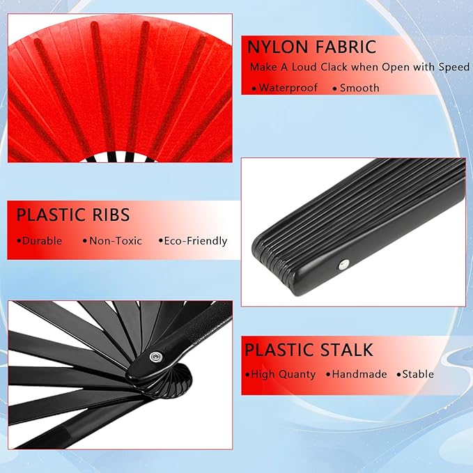 13inch Large Rave Fan Popping Clacking Fans for Line Dancing,Hand Fans for Women Foldable,Boots on The Ground Fan,Portable for Outdoor,Wedding,Party,Decoration (2pcs red)