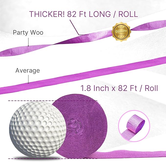 PartyWoo Purple Crepe Paper Streamers 4 Rolls 328 ft Pack of Neon Purple Crepe Paper for Graduation Baby Shower Halloween Birthday Party Decorations (1.8 Inch x 82 Ft/Roll), Purple-732