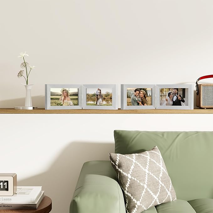 decorUhome Double 6x4 Picture Frame Horizontal, Engineered Wood Bifold Photo Frame with Plexiglass for Tabletop Display, 6x4, Silver