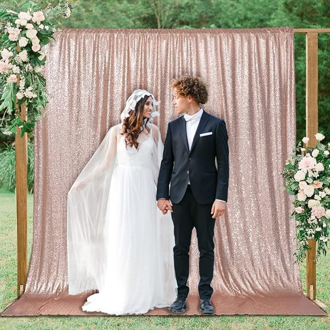 PartyDelight Rose Gold Sequin Backdrop Photography Curtain Special Events Party 8Ftx8 Ft