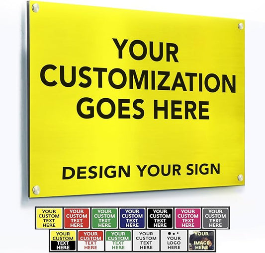 Custom Metal Signs, Personalized Aluminum, Customized Safety, Business Signs, Waterproof Outdoor, White Aluminum (Yellow Background, 7x7 In)