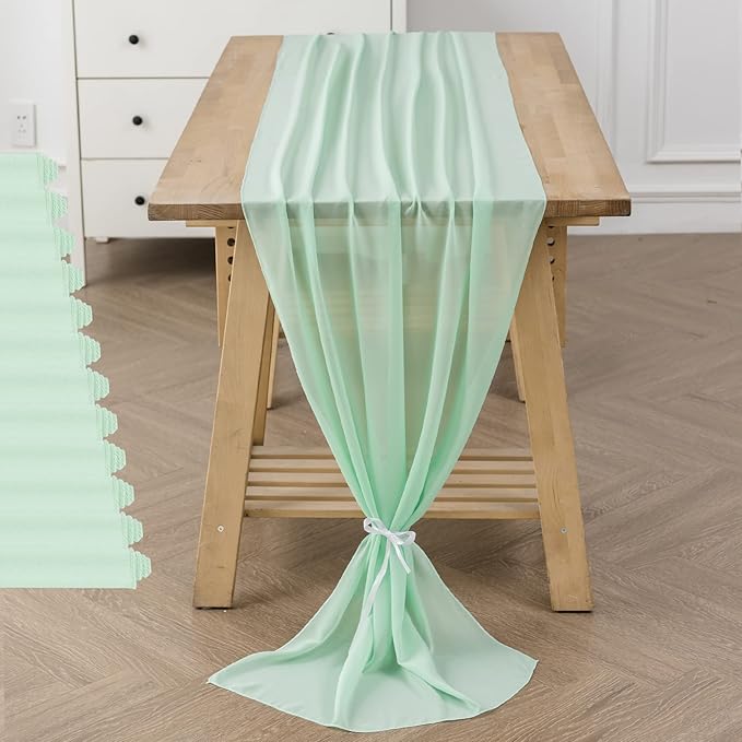 12Pack 9ft Chiffon Table Runner14x108 Inch Sheer Romantic Table Runner for Wedding Birthday Party Bridal Shower Outdoor Decoration-Mint