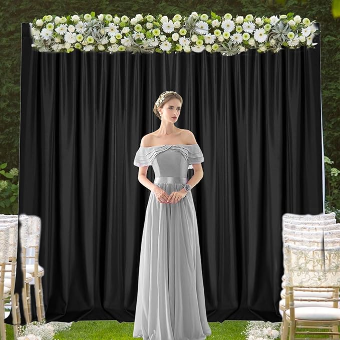 2 Panels Black Backdrop Curtain, 10 x 7 Feet Background Curtains for Parties, Weddings, Baby Showers, Bachelorette Halloween, Christmas Birthday Party Photoshoot Backdrop Curtains Decorations