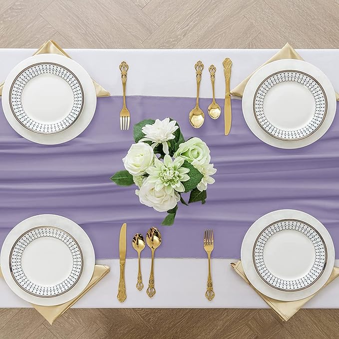 2 Pack 10 Ft Chiffon Table Runner Light Purple Gauze Long Table Runners 27x120 Inches Sheer Tulle Table Runner for Rustic Wedding Reception Bridal Shower Decorations Birthday Party