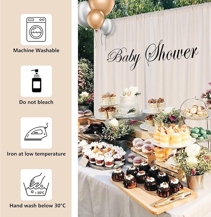 10ft x 10ft Beige Backdrop Curtains for Wedding Birthday Baby Shower Photography Backdrop Fabric Curtains Drapes Home Window Decorations Rod Pocket Light Filtering Window Drapes,5ft x 10ft, 2 Panels