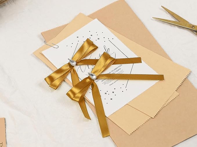 Gold Satin Ribbon 3/8 inch X Continuous 50 Yards, Single Face Polyester Ribbon Perfect for Gift Wrapping, Flower Bouquet, Wedding Decor, Crafts, Bow Making, Sewing and More