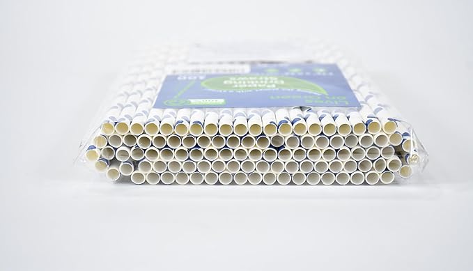100 Counts Blue Polka Dots Paper Disposable Drinking Straws 7.75 inch, 0.24" Dia. - for Cocktail, Juice, Bar, Restaurant