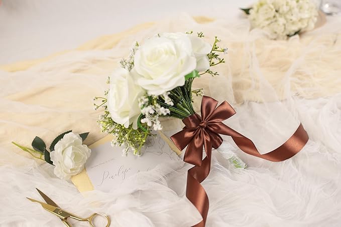 Coffee Brown Satin Ribbon 1 inch X Continuous 100 Yards, Single Face Polyester Ribbon Perfect for Gift Wrapping, Flower Bouquet, Wedding Decor, Crafts, Bow Making, Sewing and More