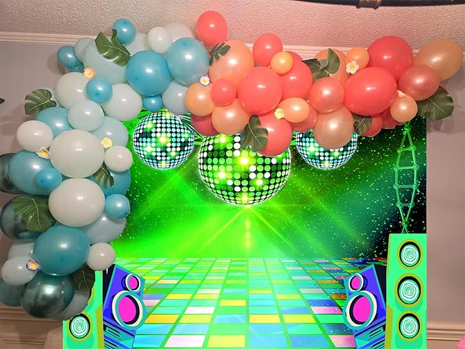 Dance Party Backdrop Retro 80s 90s Theme Stage Dance Ball Music Birthday Party Decoration DJ Photography Background 12 x 10 ft for Baby Shower Picture Photo Shoot Polyester Fabric, Red
