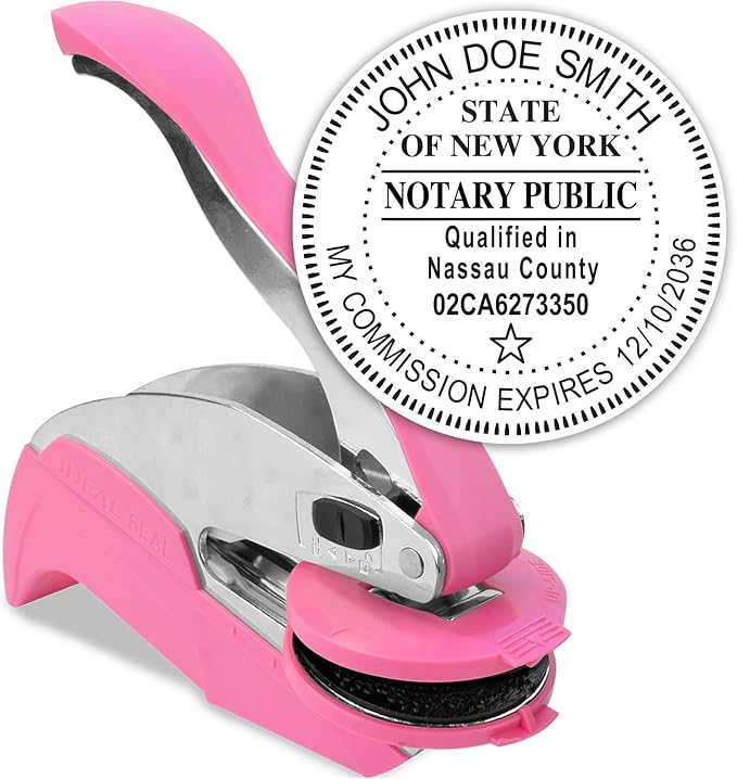 MaxMark Notary Seal Round Pink Embosser for New York State - Includes Gold Burst Seal Labels (50 Count)